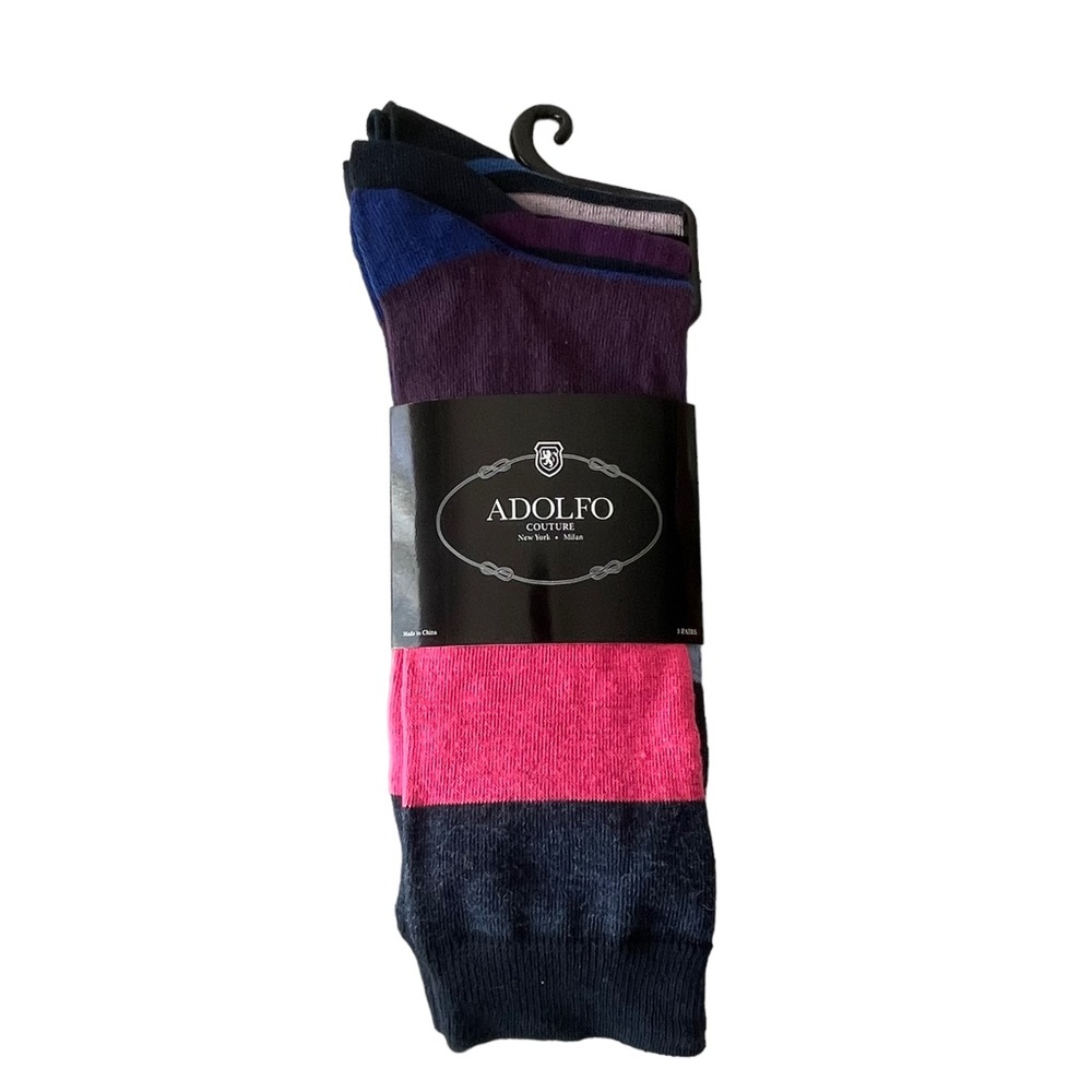 Men's ADOLFO Couture Dress Socks Blue Colorful Dots Stripes 3-Pairs Size 10-13